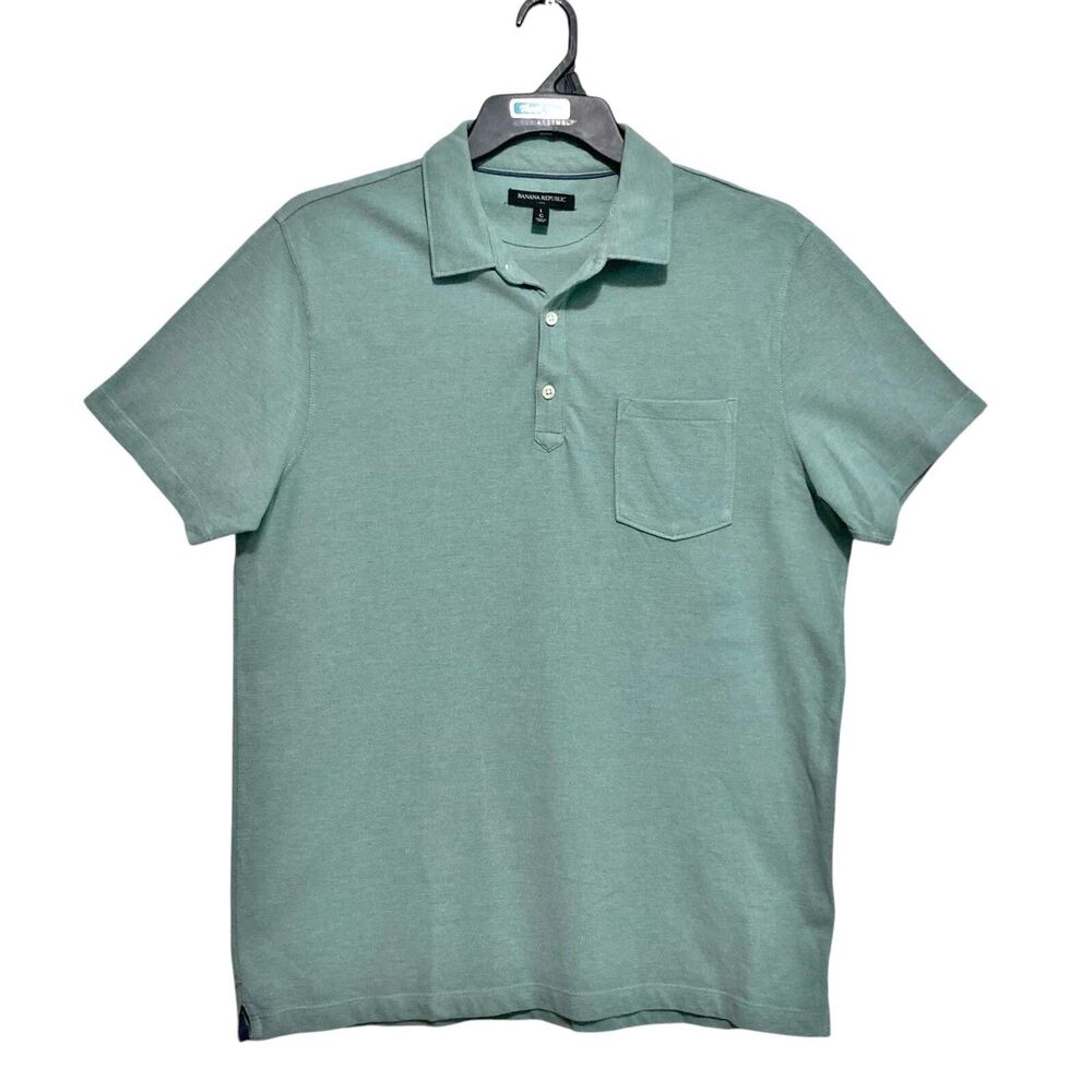 Banana Republic Polo Shirt Men’s Size Large Sage Green Short Sleeve 1/4 But-Up